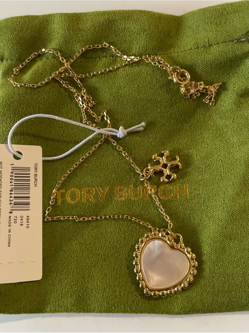 Tory Burch Gold Heart Pendant Necklace with Mother-of-Pearl Inlay